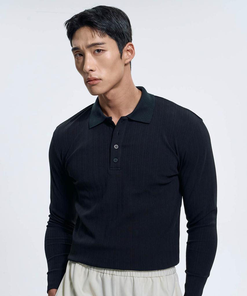 Toleonseu Work Muscle Fit Collared Long Sleeve - Black
