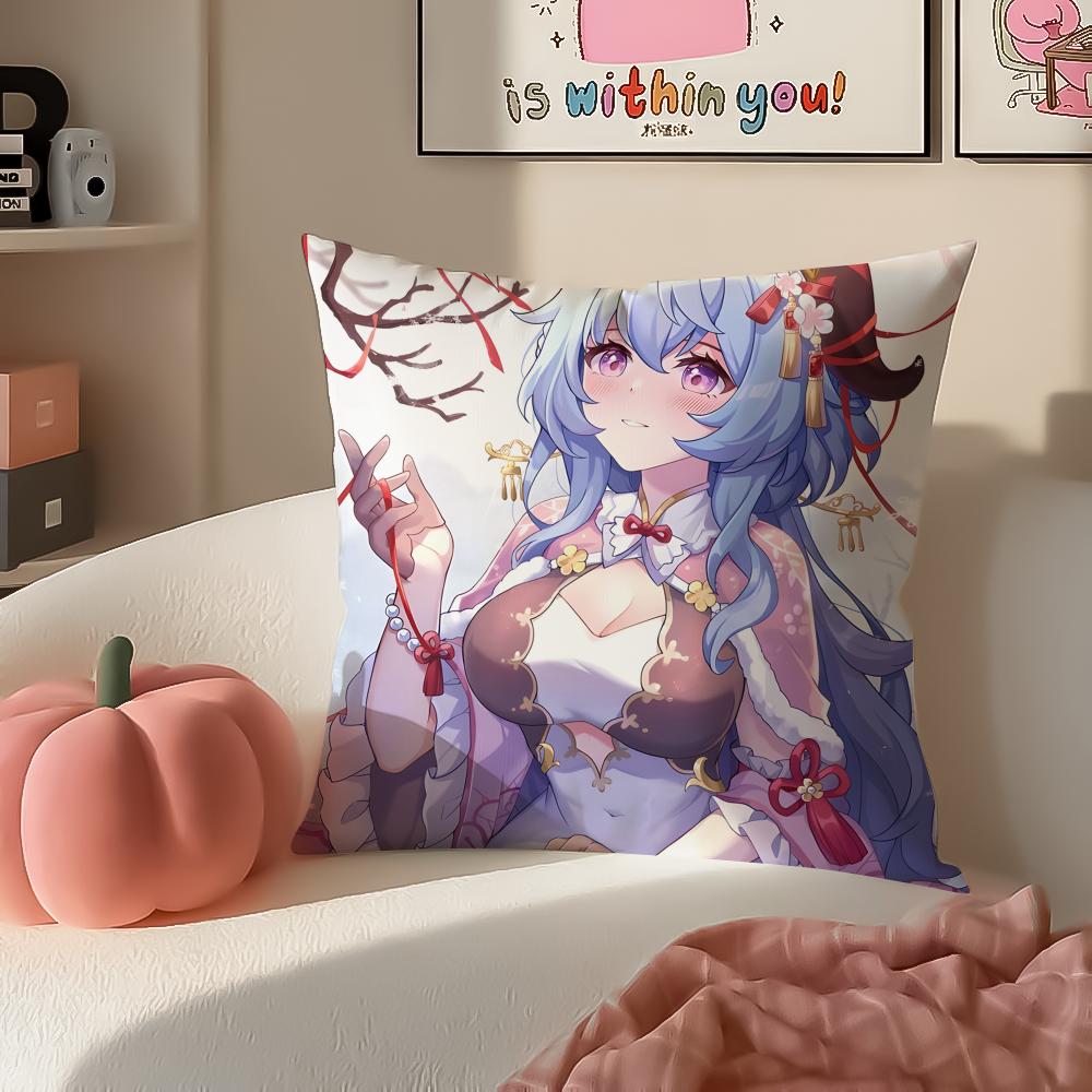 Game Genshin Ganyu Cushion Cover Pillowcase Short Plush Invisible zipper Room Sofa Cushion Cover