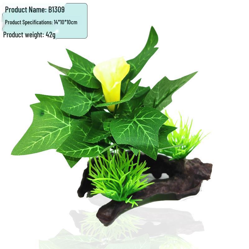 Plastic Driftwood and Bucephalandra Aquarium Decor: Aquatic Turtle Tank Plants & Fish Tank Scenery