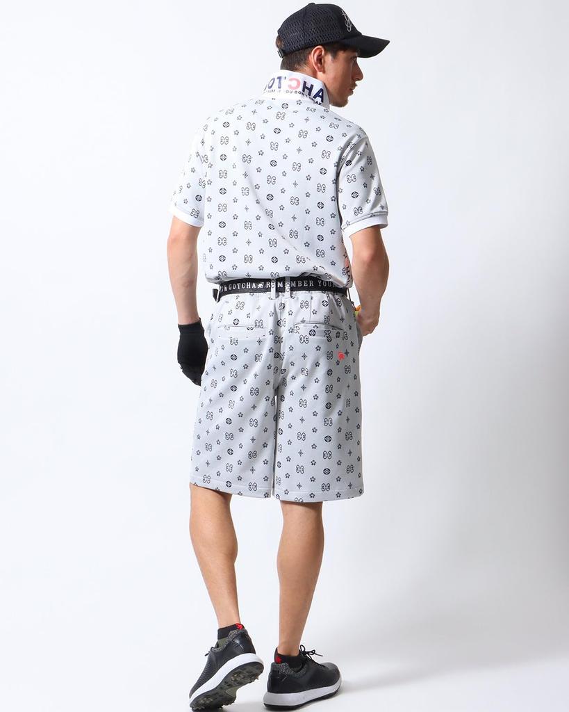 Golf Monogram Jacquard Polo Shirt Unisex Golf Wear Short Sleeve Summer Clothing 262GG1202 White XL [Gatcha] Men's