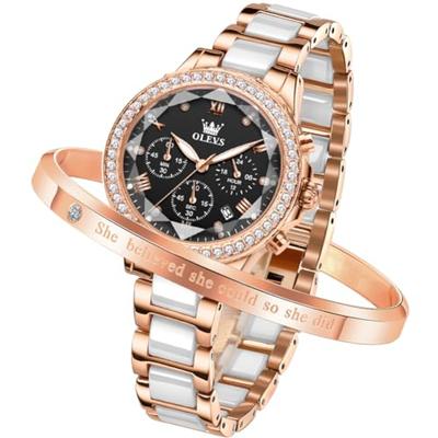 Women's Watch Ceramic Cute Quartz Popular Watch Women's Elegant Stylish Date Waterproof Luminous Watch for Women Black