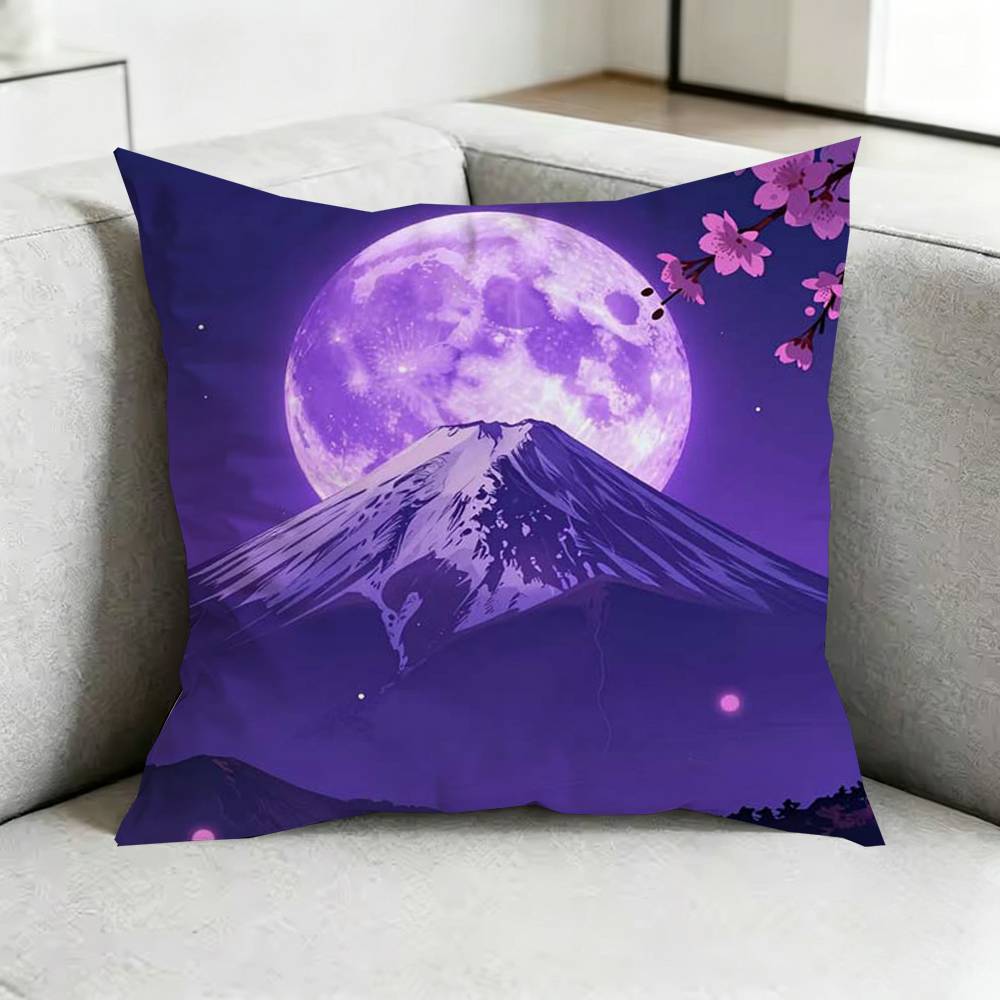Japanese Town Mount Fuji Square Double-Sided printed Pillow Case Bedroom Bedside Pillow Sofa Cushion Cover Gift