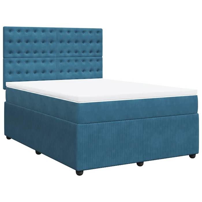 Maison Exclusive - Blue Bed Slatted Base and Mattress 140x190 Cm Velvet