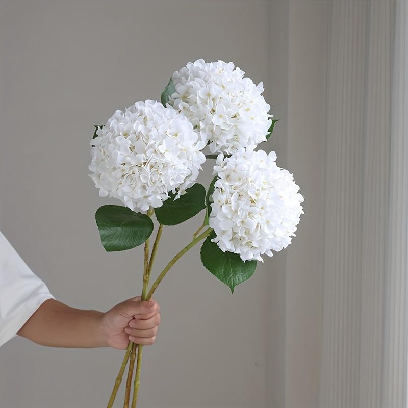 Vibrant Pink Artificial Flowers - 3pcs Realistic Hydrangea Bouquet with Green Stems - for Home, Wedding, Office, and Holiday Decor