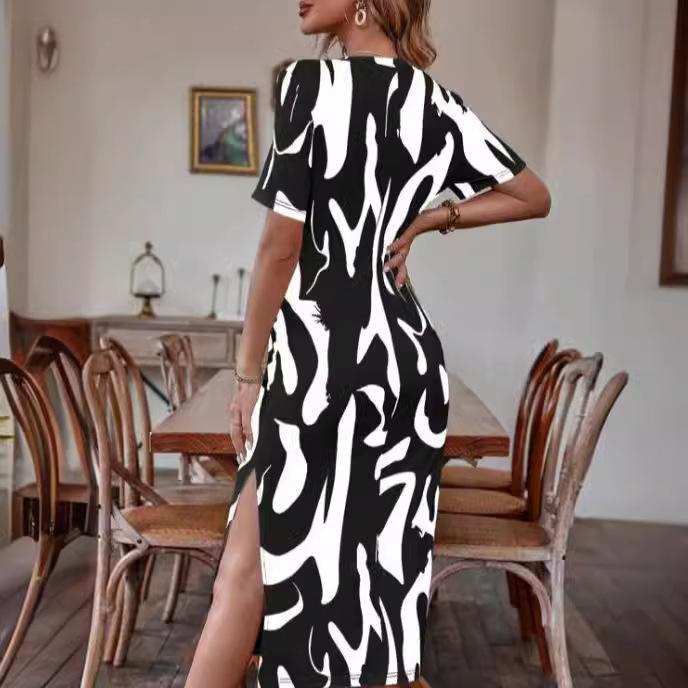 

Женское миди-платье с узлом спереди и абстрактным принтом, бежевое и черное XXL