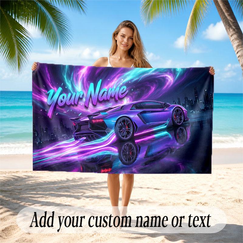 Neon Abstract Theme Beach Towel Personalized Custom Name & Text Soft Quick Dry Beach Towel for Swimming Travel