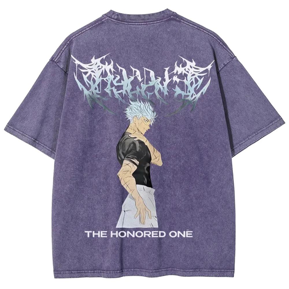 Anime Jujutsu Kaisen Gojo Satoru Graphic T Shirt Men Vintage Washed T-shirts Oversized Cotton Tee Harajuku Male Manga Tshirt