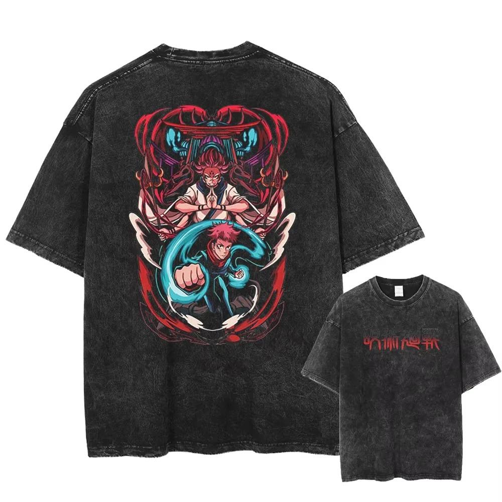 Jujutsu Kaisen Gojo Geto Goldfish Vintage Washed Oversized TShirt Unisex Anime Streetwear Tee