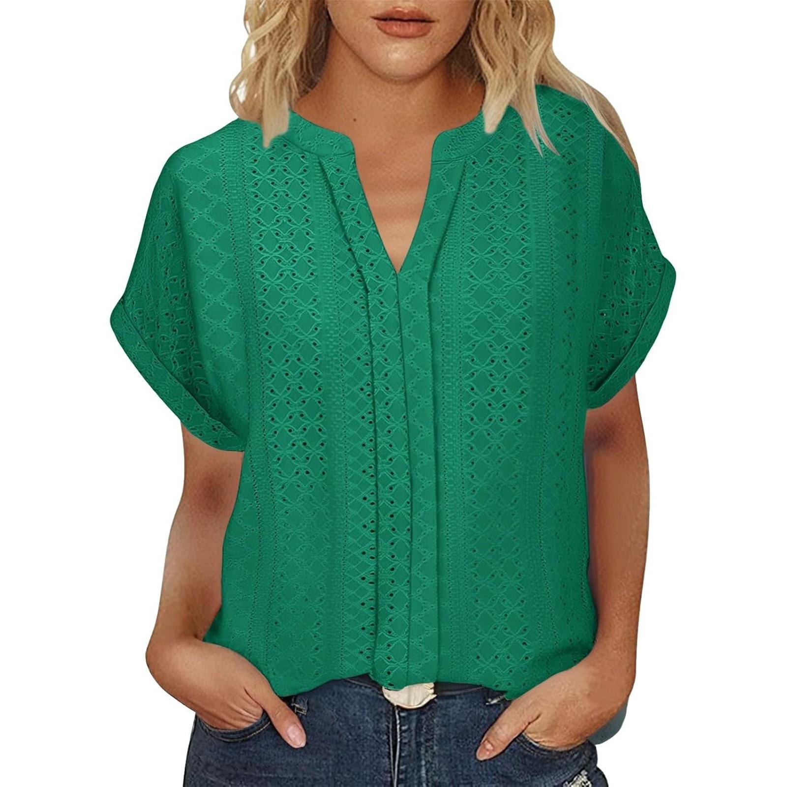 Women Short-sleeved Hollowed-out Solid-color Top XL