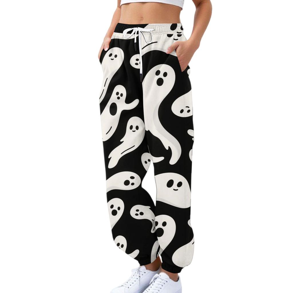 Women's Sports Pants With Pockets Fashion Halloween Print Elastic Waist Pants Casual Sweatpants Pants