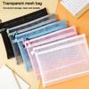 with zipper Zipper Pencil Case Large Capacity Double Pocket Durable Transparent Mesh File Folder