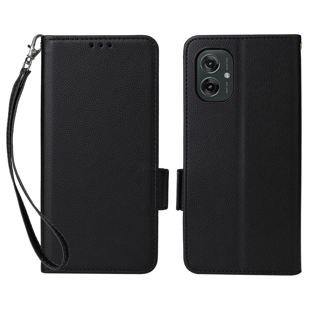 For Motorola Moto G55 5G Case with Wrist Strap Litchi Texture PU Leather Wallet Phone Cover