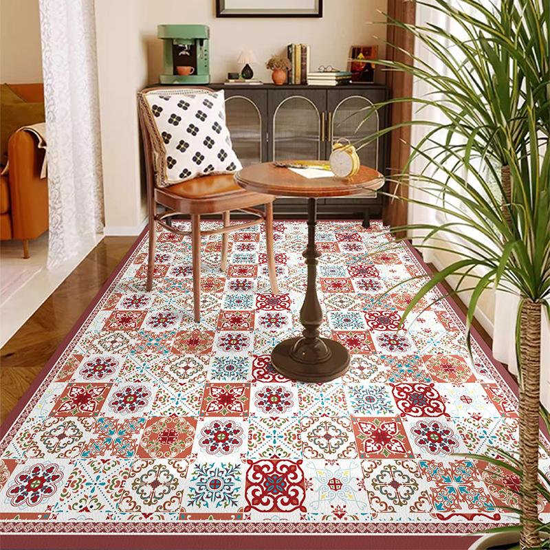 Balcony Waterproof Floor Mat Large Size Pvc Leather Anti-slip Carpet American Retro Home Decoration Rug for Kitchen Floor Mat
