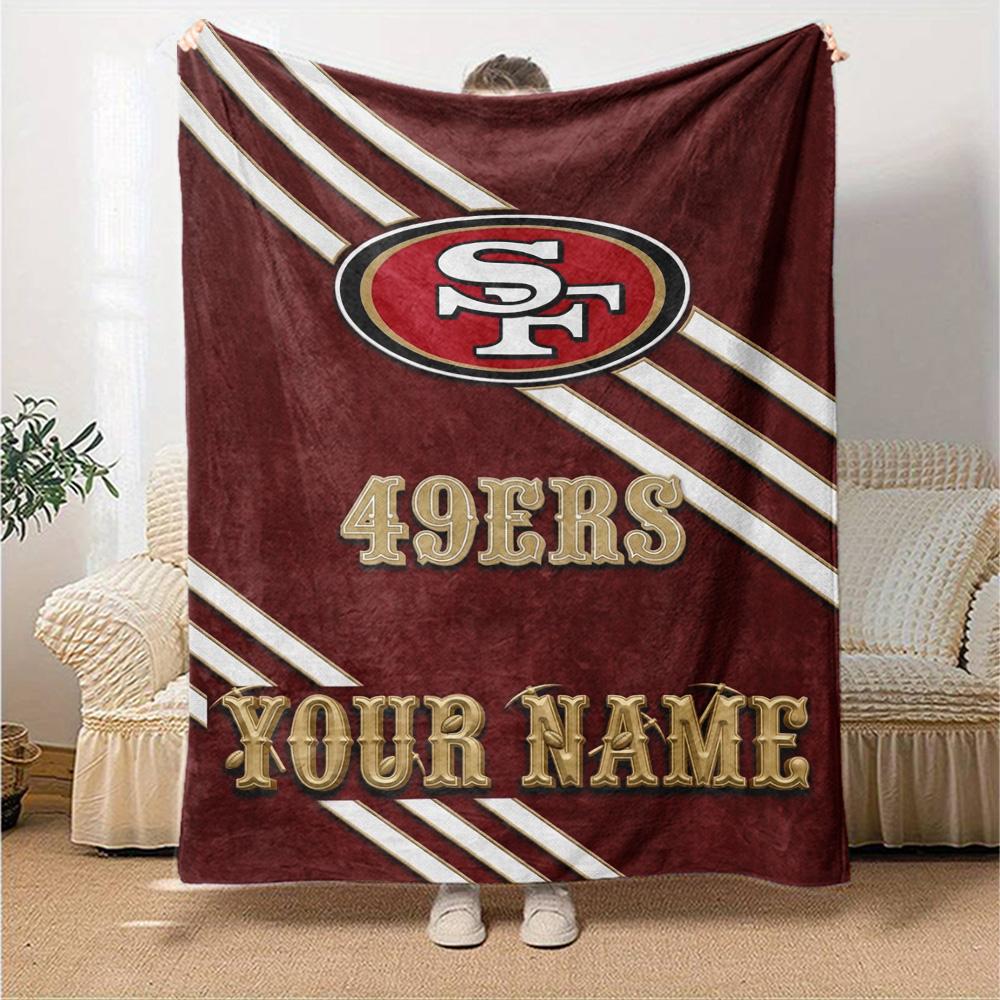 Name Custom San Francisco 49ers Print Flannel Blanket High Quality Warm Comfortable Cover for All Seasons Perfect for Gifts Home Decor