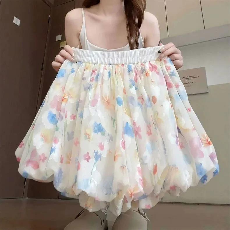 

Women s Summer Floral Print Puff-Sleeve Shorts with High Waist, Loose-Fitting Casual Wide-Leg Skirt-Pants XS