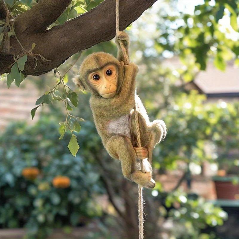 Monkey Figurine Hanging Ornament, Resin Climbing Animal Statue, Weatherproof Decor for Garden, Patio, Balcony, Indoor Plants