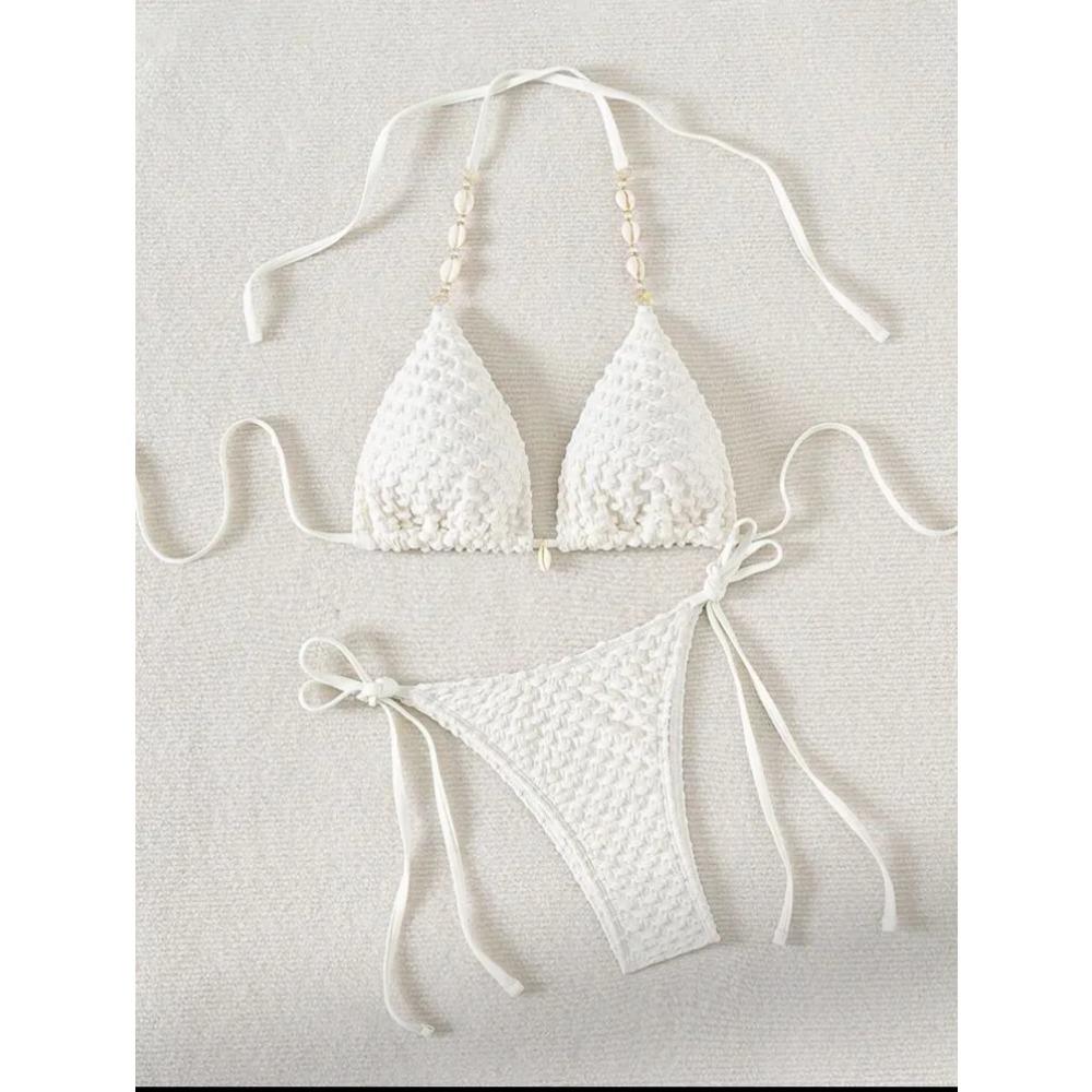 

сексуальные цепочки из ракушек халтер стринги микро бикини комплекты из двух частей завязки купальник купальный костюм купальник бикини бакини танкини S слоновая кость