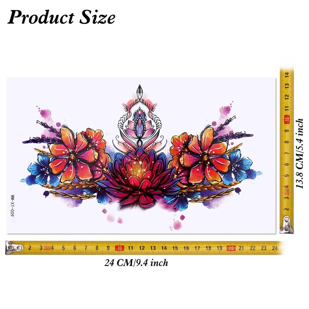 10 Sheets Vivid Chest Temporary Tattoos For Women Girls Large Adult Temporary Tattoos Rose Flower Jewel Fake Tattoos