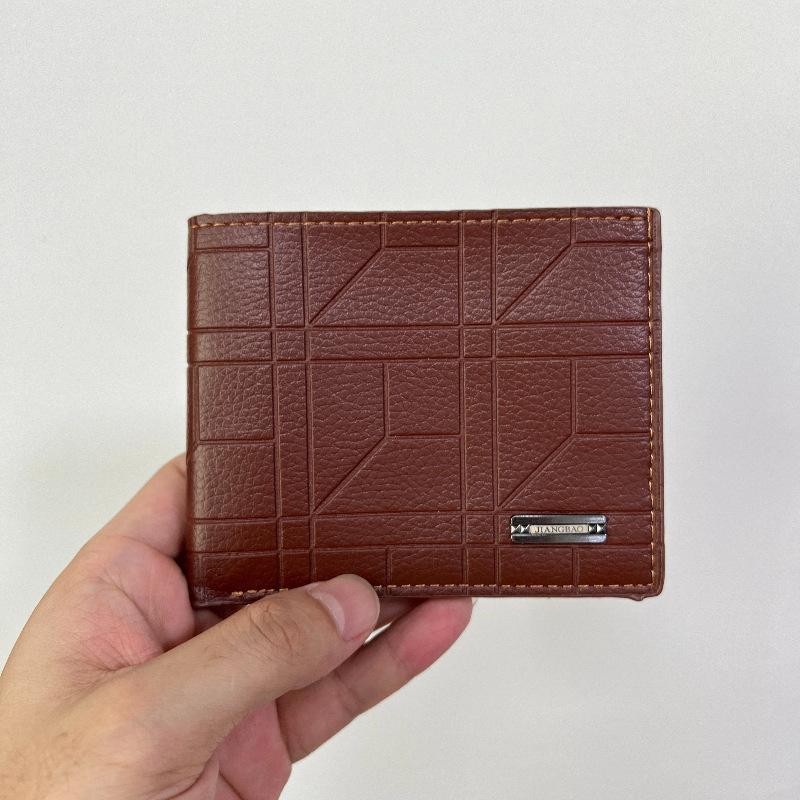 Men's Wallet Men's Short Wallet Youth Plaid Horizontal Soft Wallet Large Capacity Multi-Card Wallet