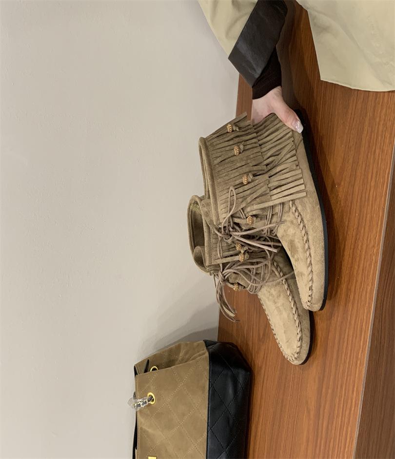 

Retro khaki literary fringed knight boots western cowboy boots autumn and winter short boots French women s boots Birkenstocks 39 хаки