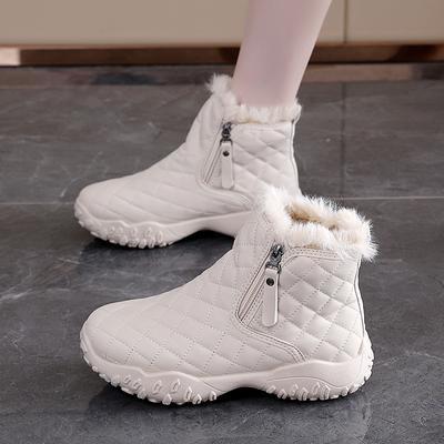 Winter Thick Soled Warm Women's Snow Boots Black Plush Anti Slip Soft Soled Cotton Boots Side Zipper Lightweight Women's Shoes