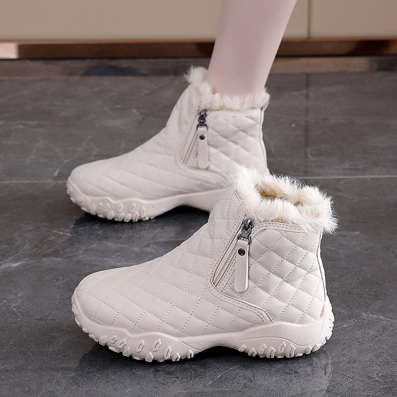Women's Large Size Soft Sole Winter Warm Fur One Anti-slip Snow Boots Padded Lined Ankle Boots Windproof Outdoor Sports Cotton Boots