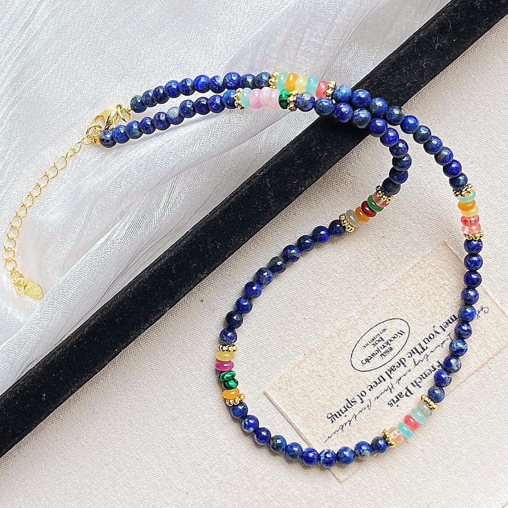 Autumn And Winter Retro Boutique Natural Lapis Lazuli Design Sense Necklace Collarbone Chain Sweater Chain Women
