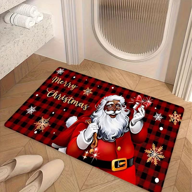 VIKAMA Christmas Snowman Snowflake Entrance Doormat, Soft Non‑Slip Washable Floor Mat, Hallway Xmas Holiday Home Decor