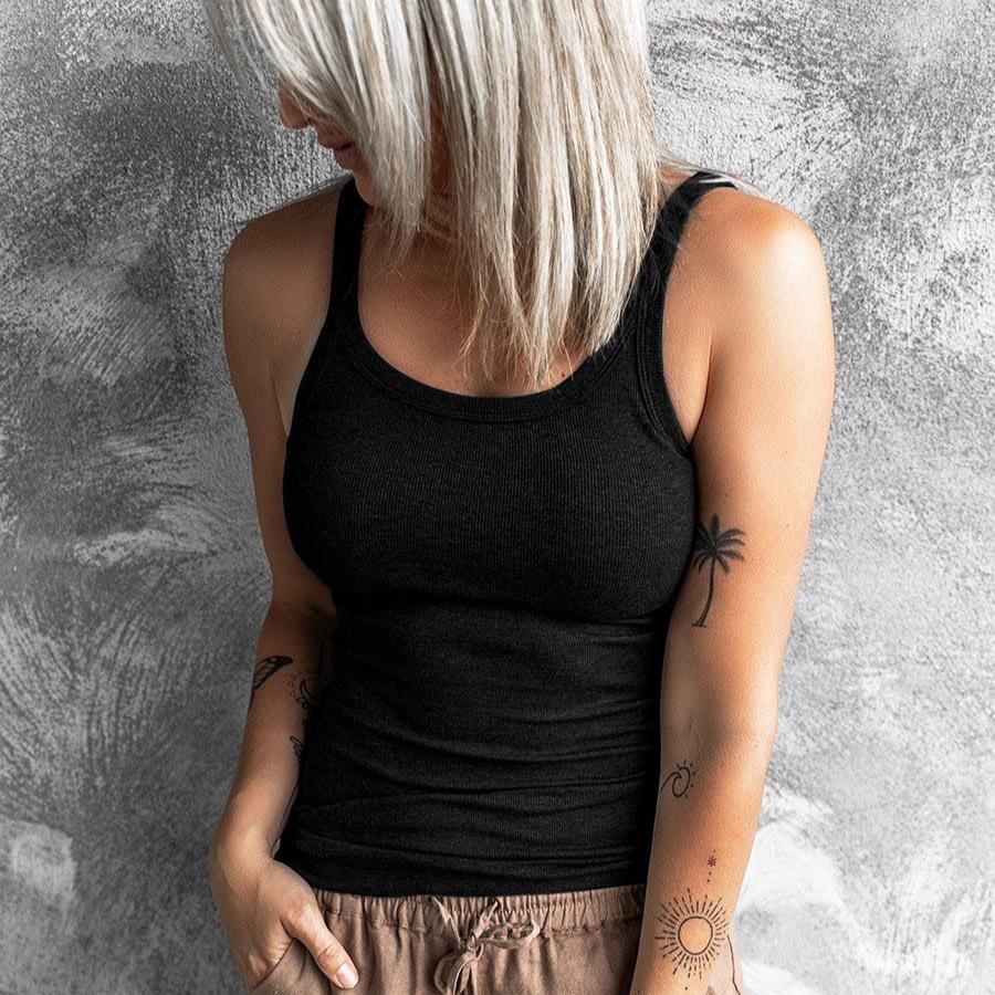 Summer New Solid Color Versatile Tank Top with Sexy Round Neck Bottom and Interior T-shirt