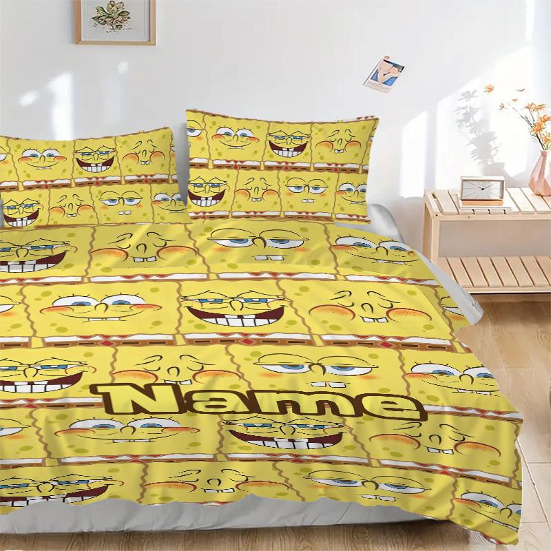 SpongeBob Expressions Pattern Bedding Set 3 Piece Comforter Cover Gift for Bedroom,Includes No Insertsjt016 135x200cm