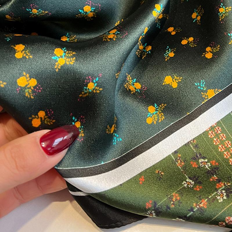 Thin Emerald Green Splicing Literary and Fresh 53cm Mulberry Silk Silk Scarf Square Scarf Bag Decoration Women