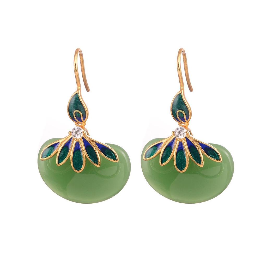 Trendy Chinese-Style Zircon Enamel Earrings for Women — Versatile High-End Summer Ear Hooks