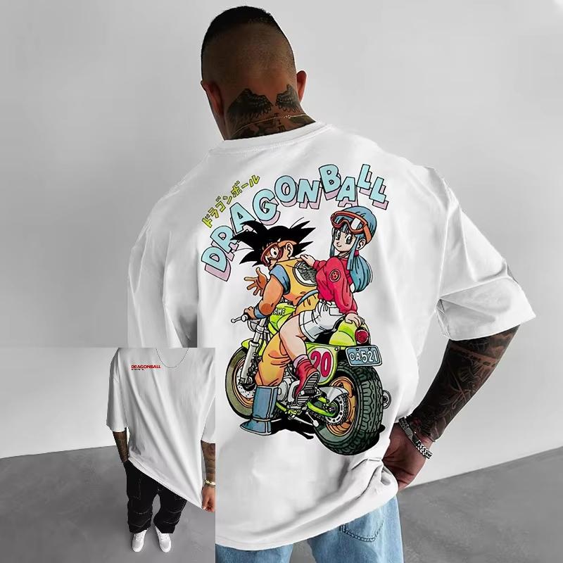 

Dragon Ball GokuAndBulma Shortsleeved Tshirt Mens Summer 2025 New Trendy Brand American Heavy Pure Cotton Loose Top S