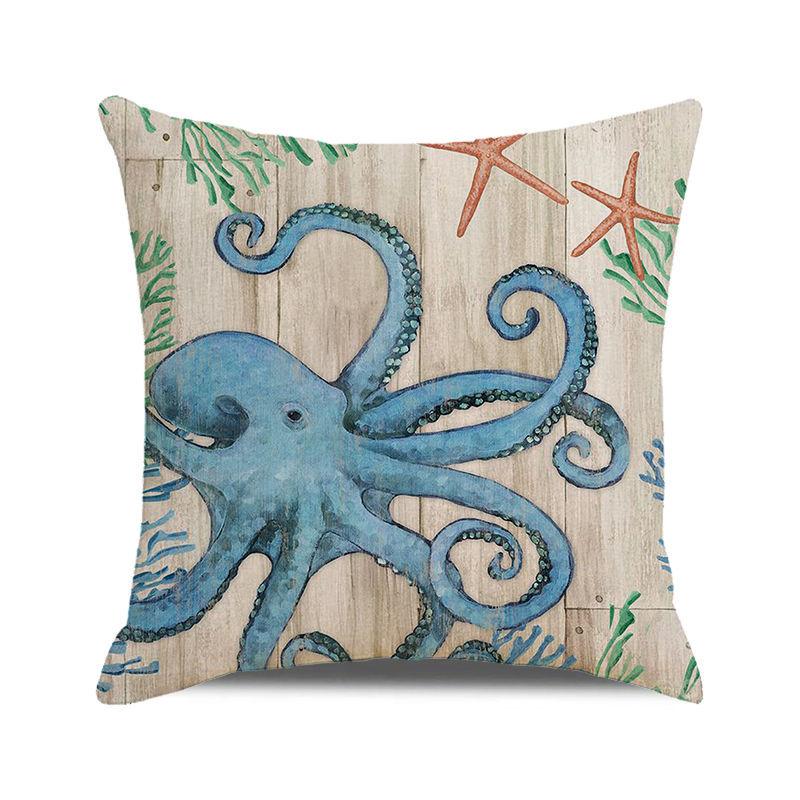 Watercolor Illustration of Octopus Squid Digital Printing Short Plush Pillow Covers for Car Sofa Office Cushion Cover Home Goods