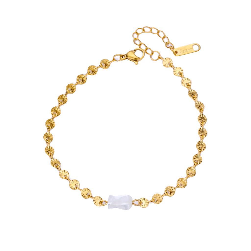 Stainless Steel Geometric Heart Cross Pearl Link Bracelets For Women Gold Color Pearl Bracelet Fashion Luxury Jewelry Gift