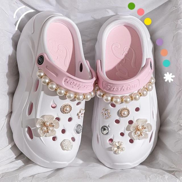 

Fashion Pearl Chain Chunky Platform Sandals for Women 2024 Summer Thick Sole Beach Sandals Woman Flowers Non Slip EVA Clogs Garden Shoes 36-37