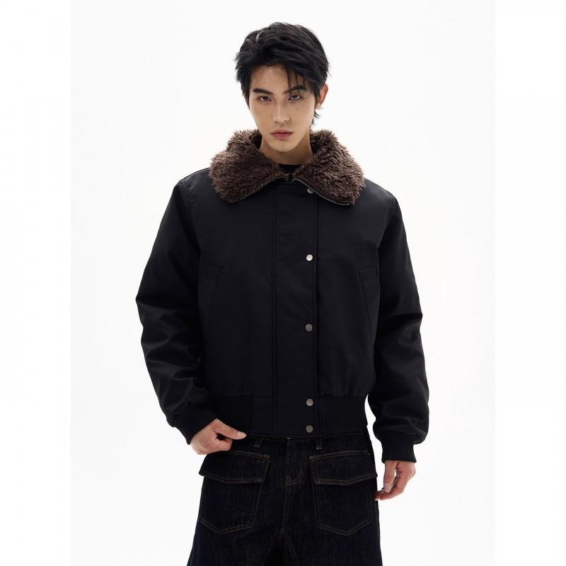 Winter Thickened Cotton Puffer Jacket With Faux Fur Collar Unisex Oversized Hoodless Coat Men Women