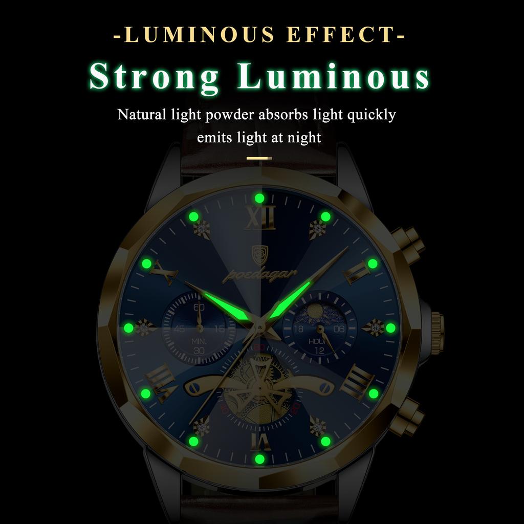 Luxury Leather Reloj Luminous Waterproof Chronograph Quartz Watch for Men