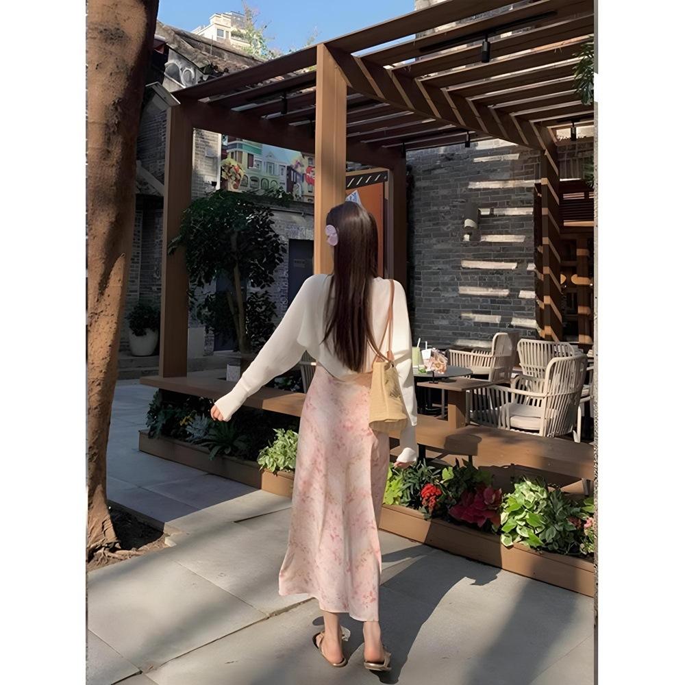 Small Fresh Small Lace Splicing Suspender Dress Women's Summer Pink Waist Long Floral Skirt