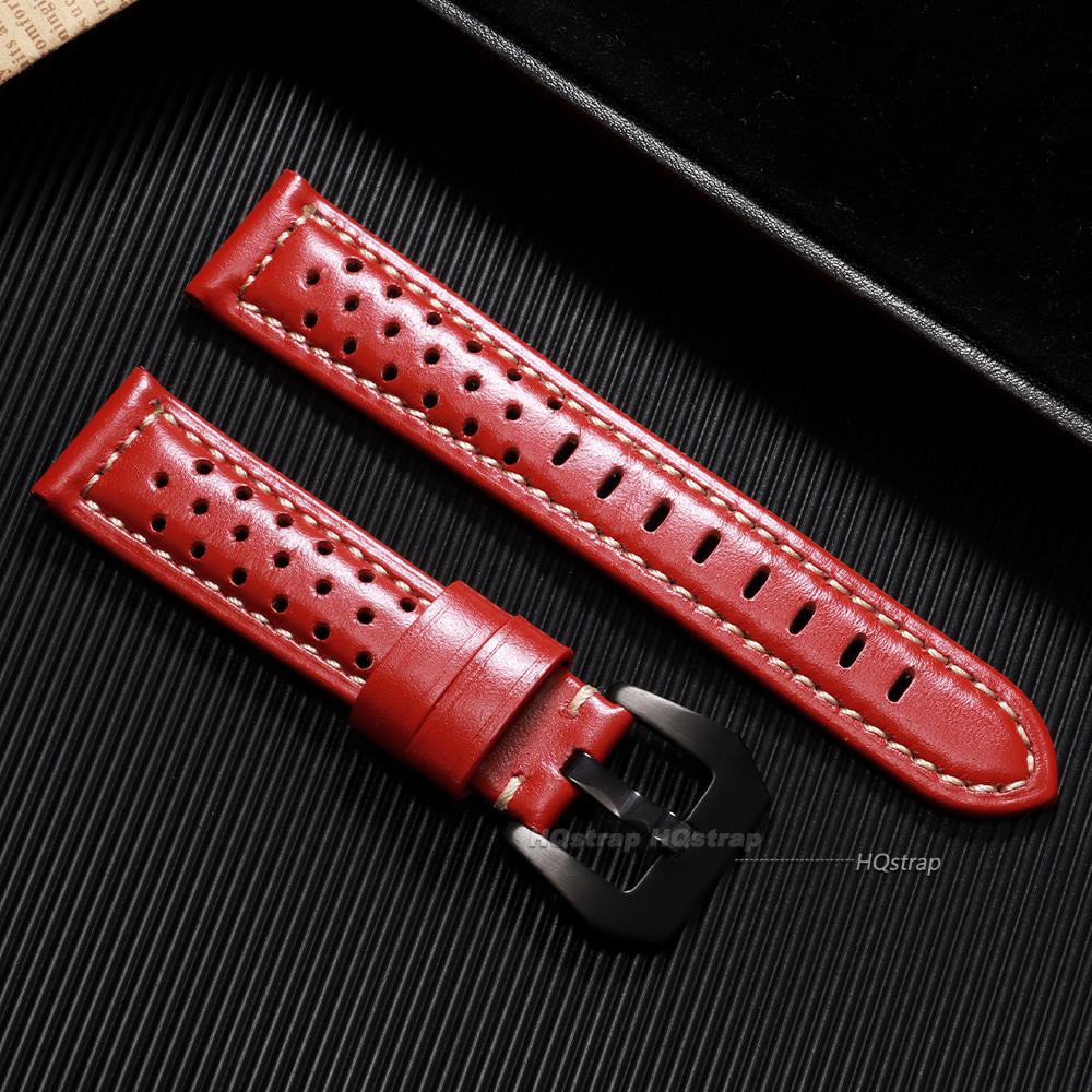 

Vintage Handmade Leather Watch Strap 18mm 20mm 22mm 24mm 26mm Strap Gray Black Brown Blue Breathable Watchbands for Panerai 26mm&no logo червоний