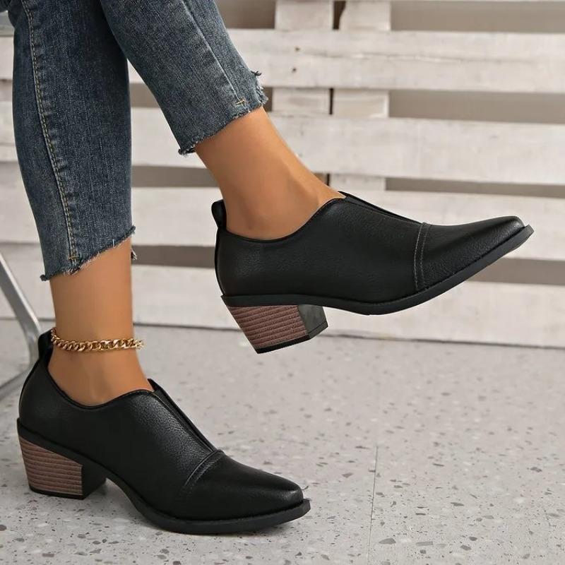 Autumn Women's Shoes Chunky Heels Elastic Bands Slip-on Chelsea Boots Mid-heel Synthetic Leather Booties Female Casual Heels