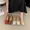 Rundkopf Flachmaul Einzelne Schuhe Damen Frühling und Sommer Neu Schleife Ein Pedal Doudou Schuhe Damen Weiches Leder Oma Schuhe