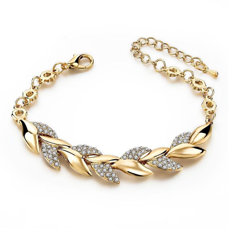 Bracciale foglia d'oro Gioielli da sposa alla moda Bracciale in vetro da donna Bracciale da donna