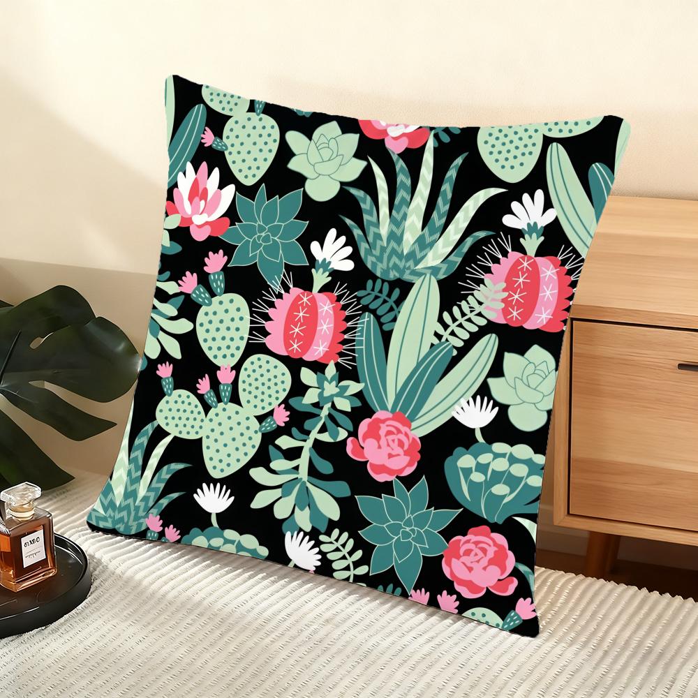 Cactus Pattern Cushion Cover Soft Short Plush Pillow Cover Smooth Cozy Texture Aesthetic Cushion Case Home Decor