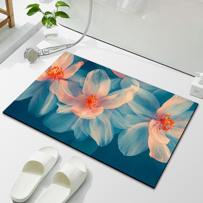 Flower Small Fresh Bathroom Floor Mat Diatom Mud Toilet Absorbent Floor Mat Bathroom Dirty Non-slip Mat Household Door Mat