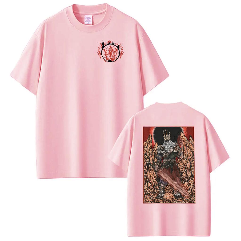 Hot Game Dark Souls Gwyn Lord of Cinder Graphic T Shirts Mens Cosplay Fashion Short Sleeve TShirt Retro Cotton Tees Streetwear