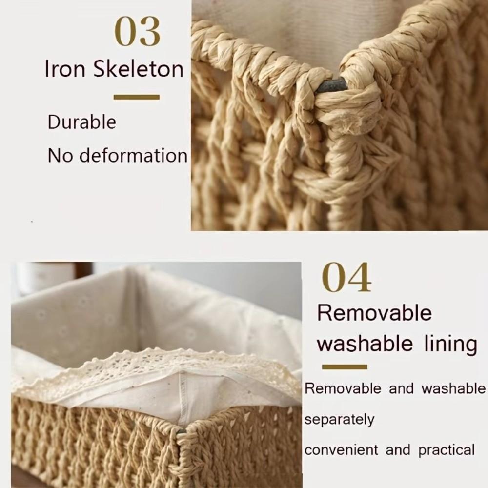 With Removable Lace Lining Woven Storage Basket Multifunctional Rectangle Shape Handmade Rattan Storage Basket Large Capacity