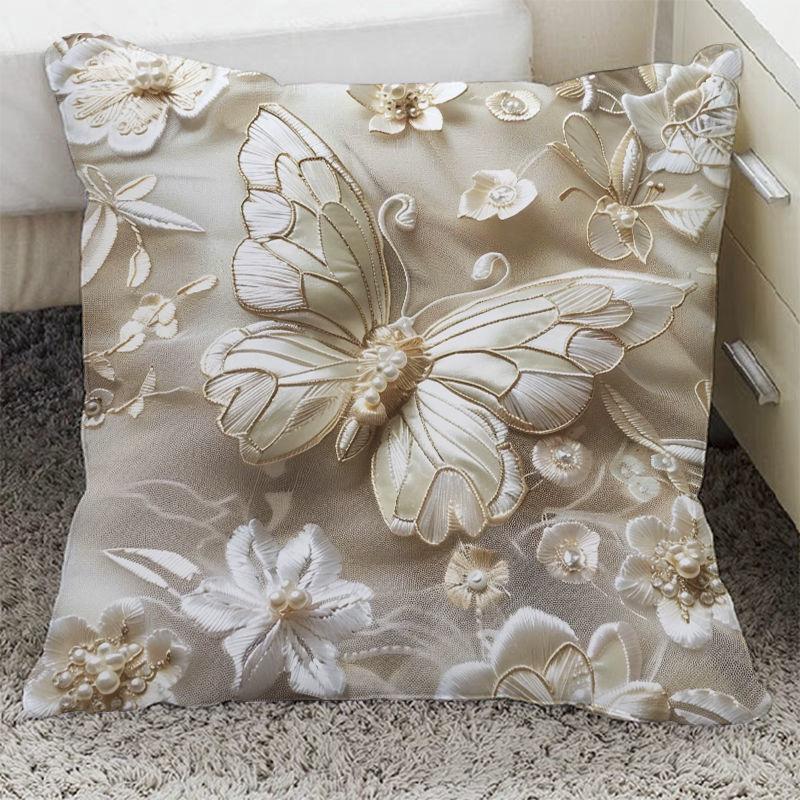 Funda de almohada de floración rica con adorno de flor tridimensional Funda de almohada Decoración de sofá para el hogar Funda de cojín Almohada de mesita de noche