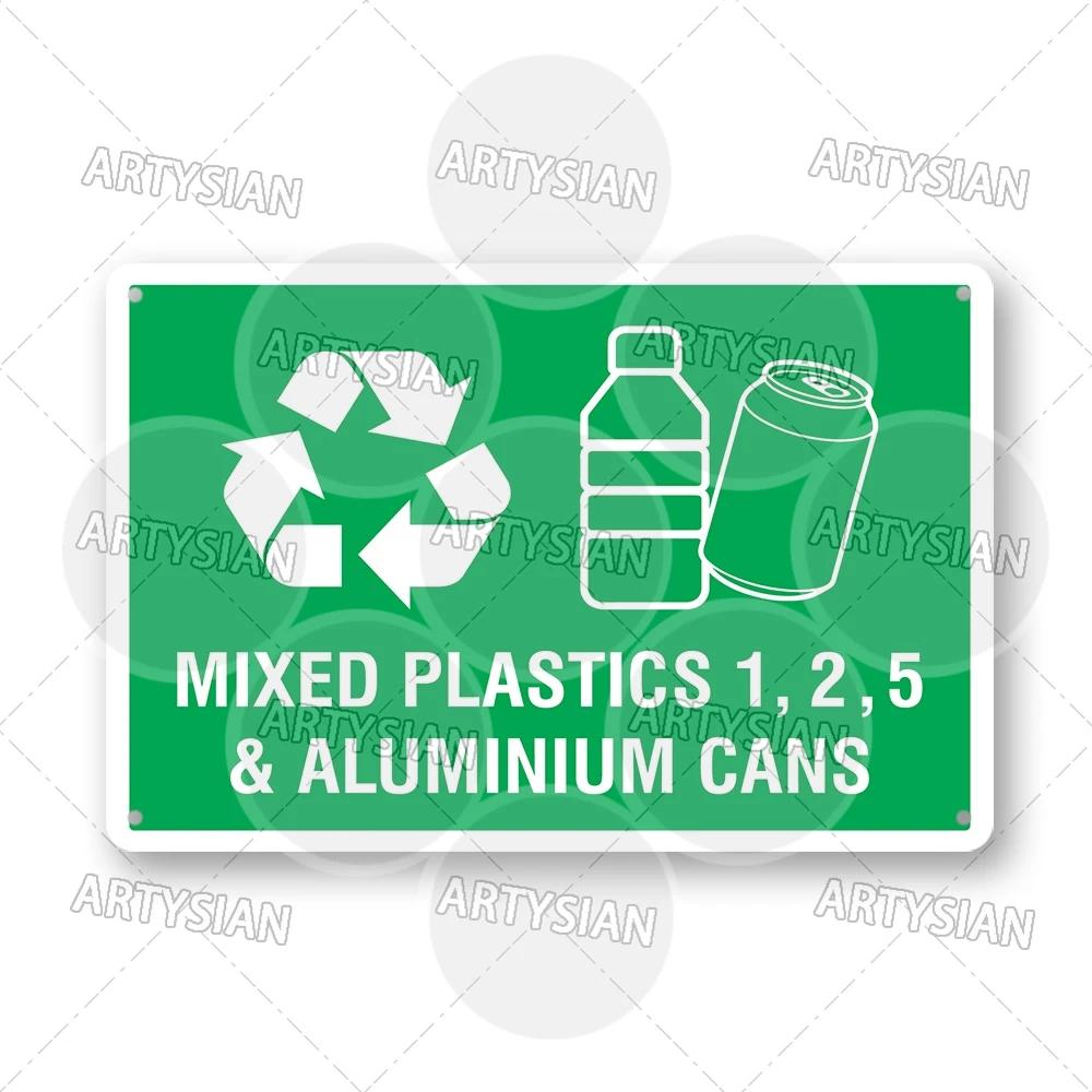 

Recycling Sign Batteries Hazardous Lightbulb Used Oil Not Organic Brown Waste Plaque Aluminium Cans Cardboard Plastic Paper 20x30cm（7.8x11.8inch）
