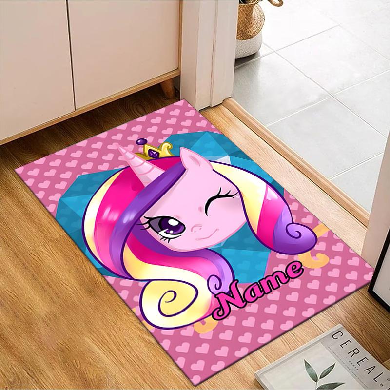 Custom Name Unicorn Fantasy World Rug for Living Room, Game Rooms, Office, Bedroom, Floor Mat Playful Design, fan gifts Christmas decor